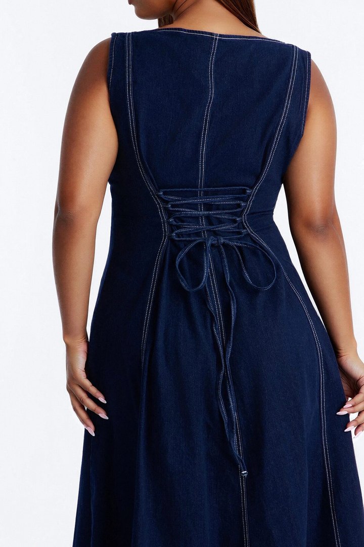 Maelyn Denim Midi Dress - Dark Wash
