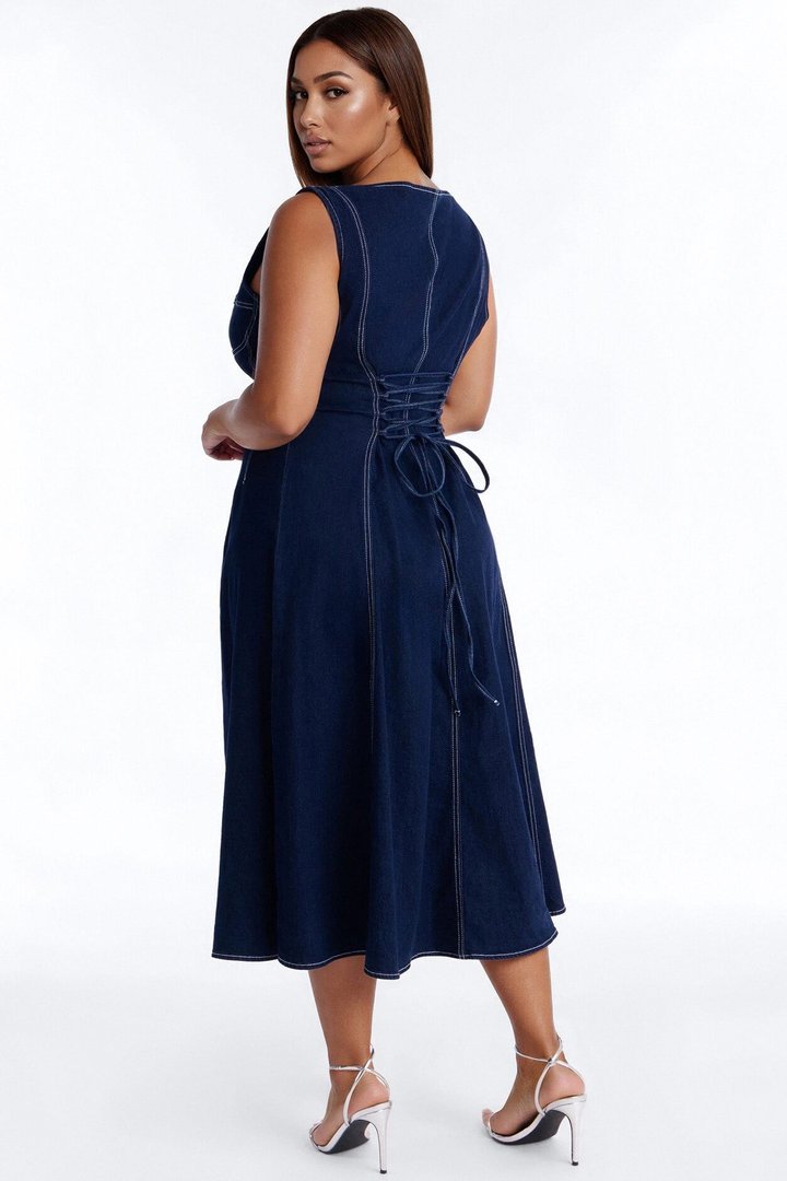 Maelyn Denim Midi Dress - Dark Wash