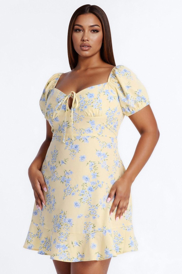 Monroe Floral Mini Dress - Butter Yellow