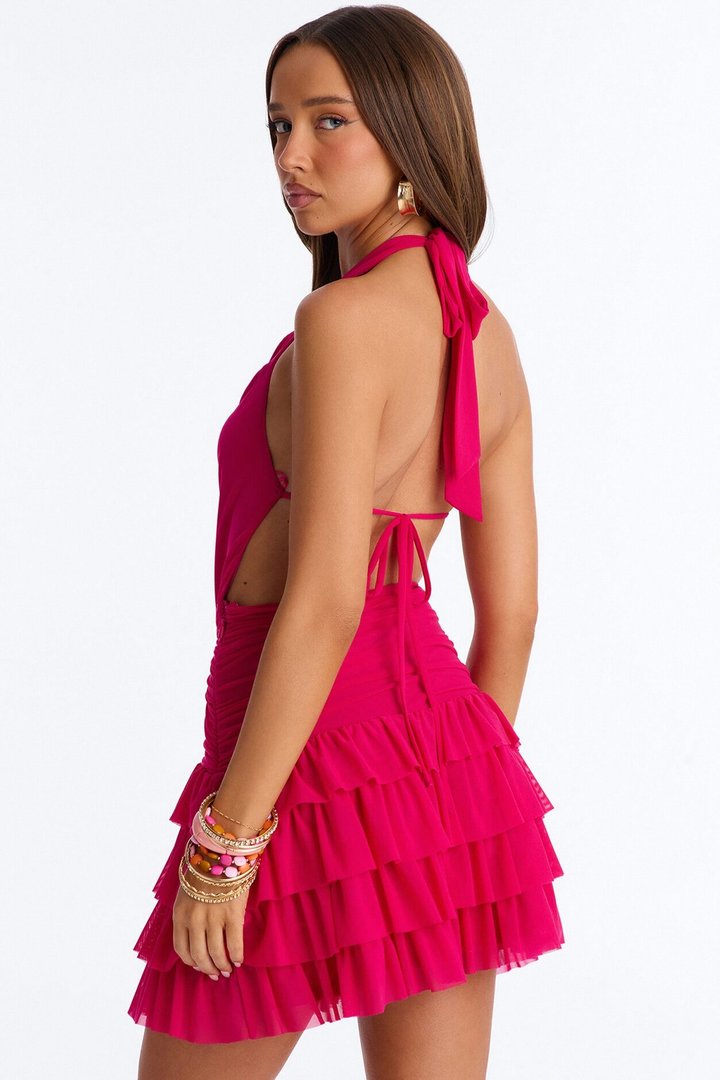 Brisa Halter Mesh Mini Dress - Fuchsia