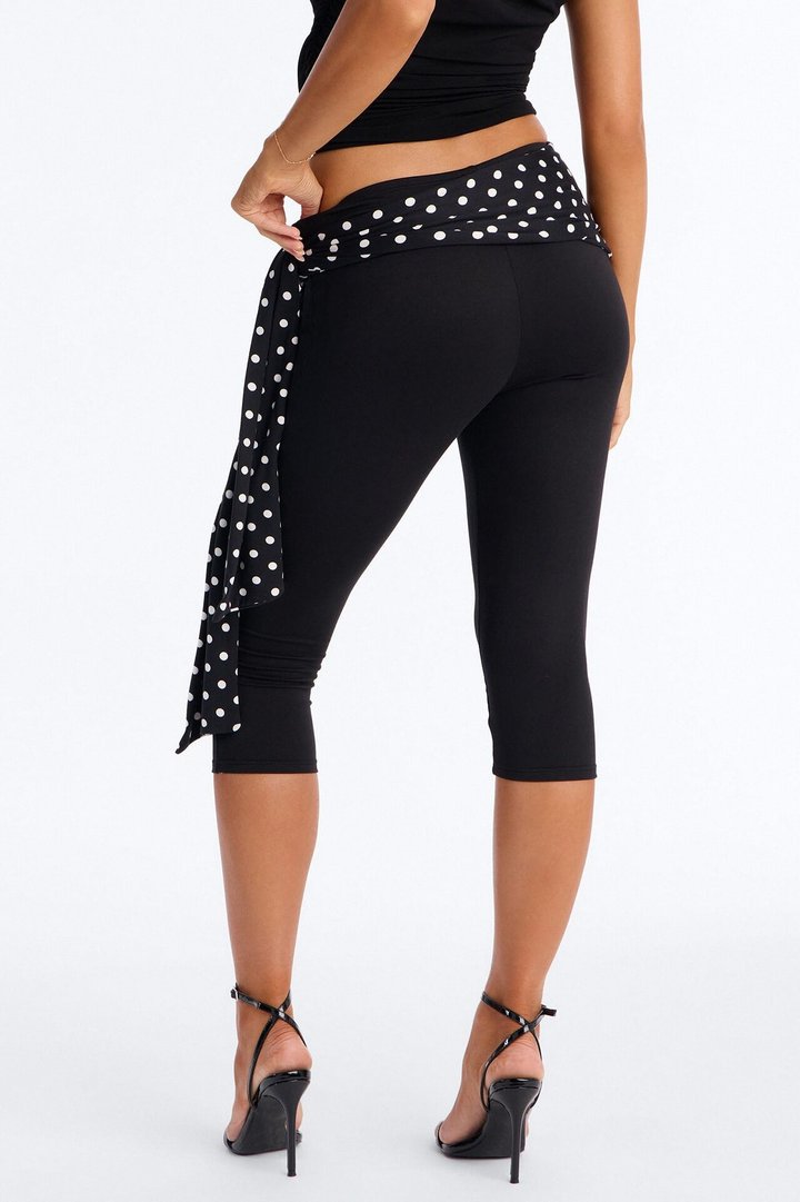 Kinley Low Rise Polka Dot Tie Waist Capri Legging - Black/White