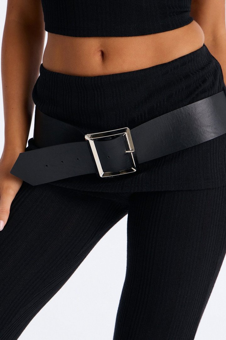 Emma Off Shoulder Belt Pant Set - Black