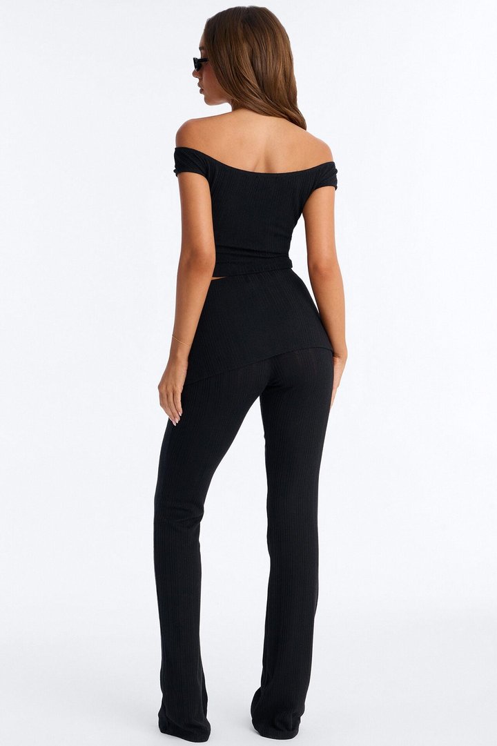 Emma Off Shoulder Belt Pant Set - Black