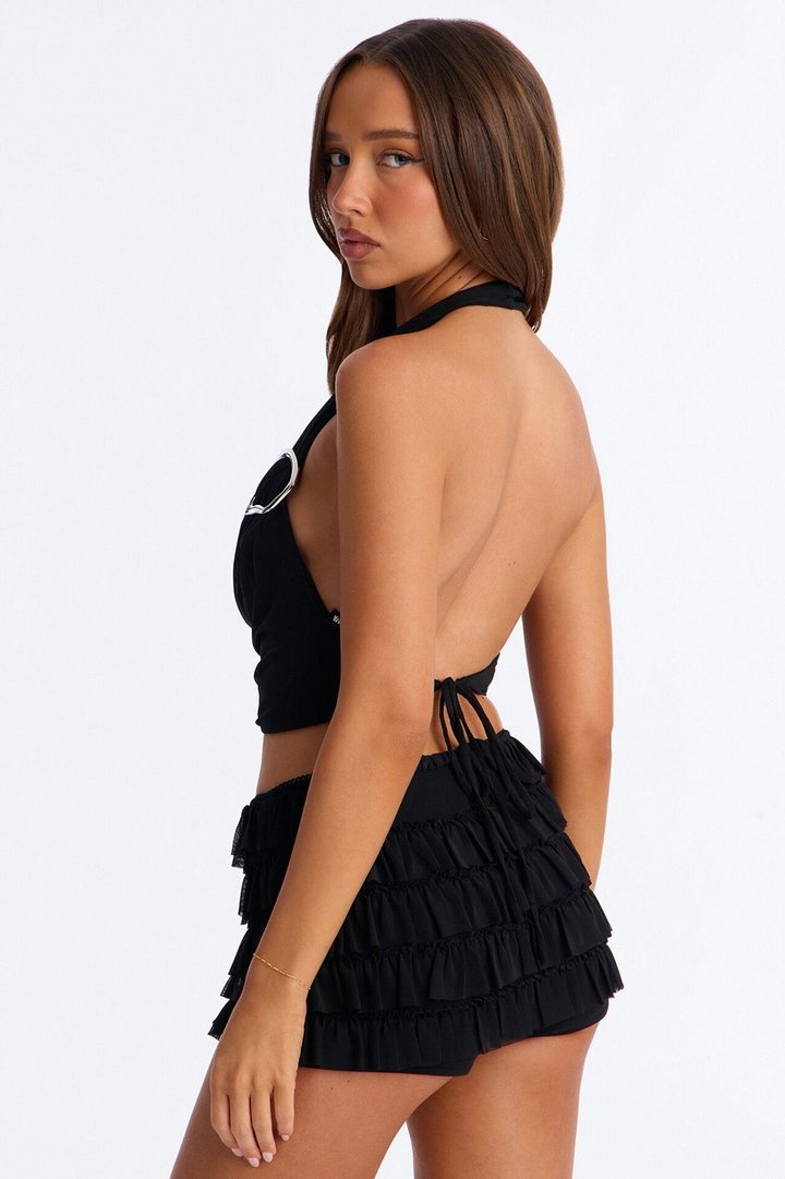 VIP Only Ruffle Short Set - Black
