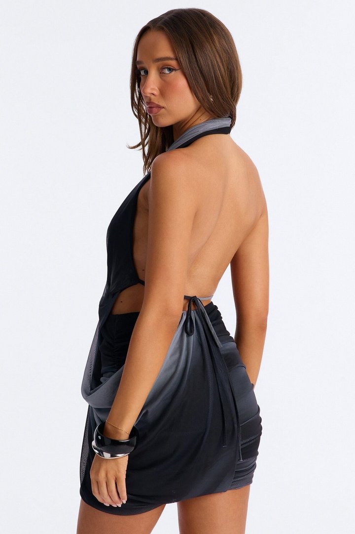 Kendra Ombre Mesh Mini Dress - Grey/combo