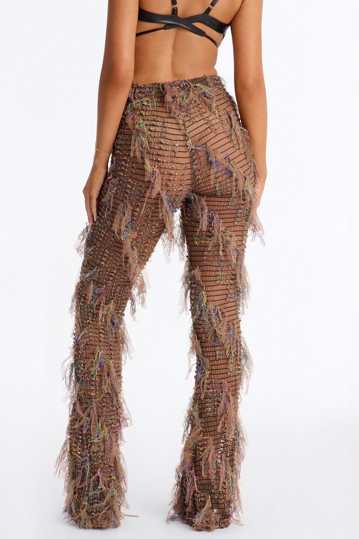 Anika Distressed Flare Pant - Beige