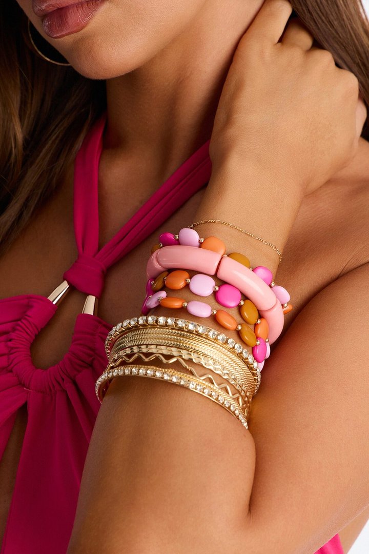 Helen 13 Piece Bracelet Set - Pink/combo