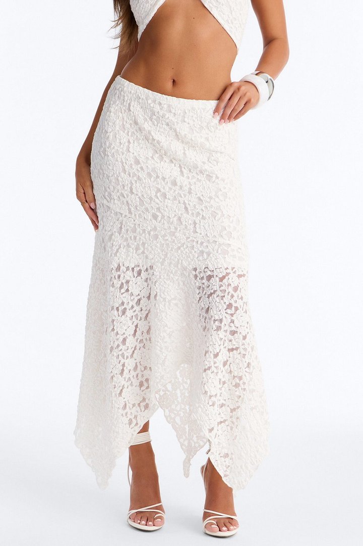 Summer Romance Asymmetrical Lace Maxi Skirt - Ivory