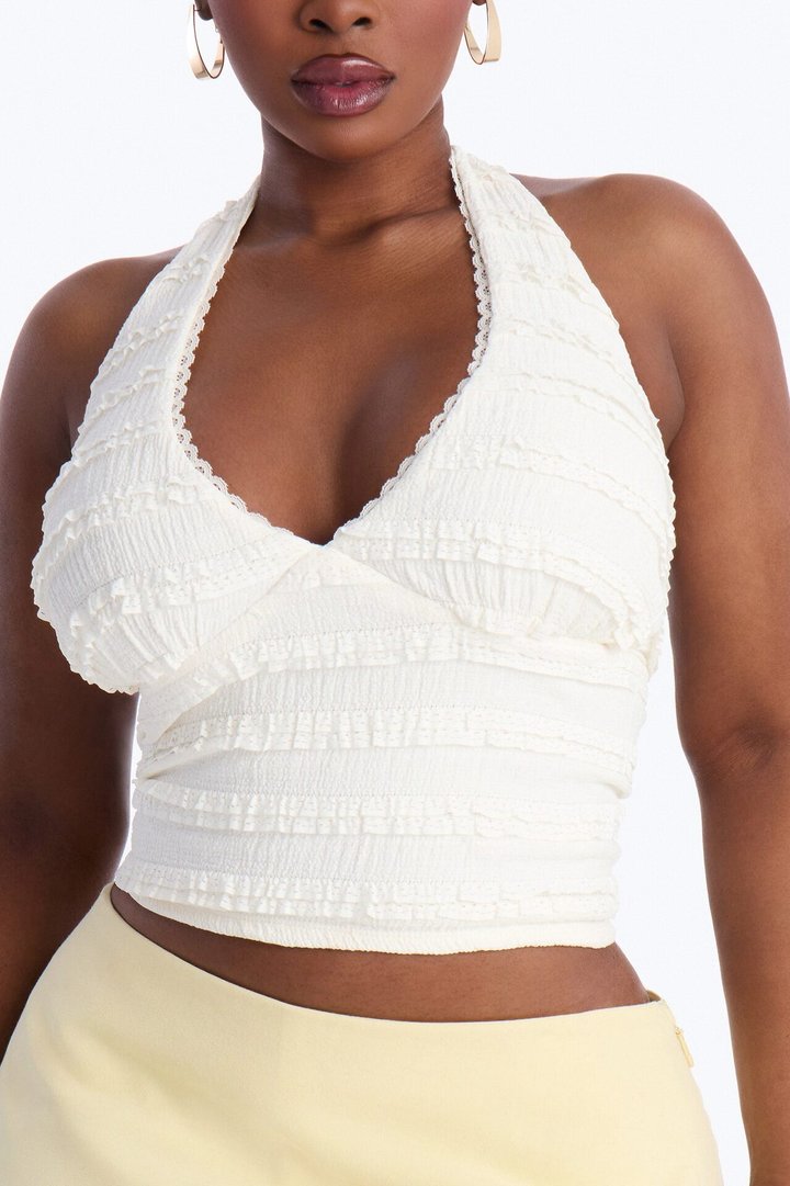 Secret Garden Textured Lace Halter Top - Ivory