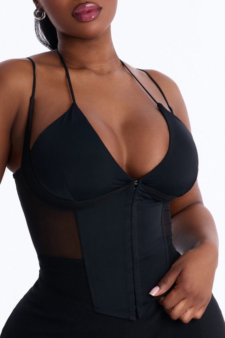 Amaya Mech Cut Out Corset Top - Black