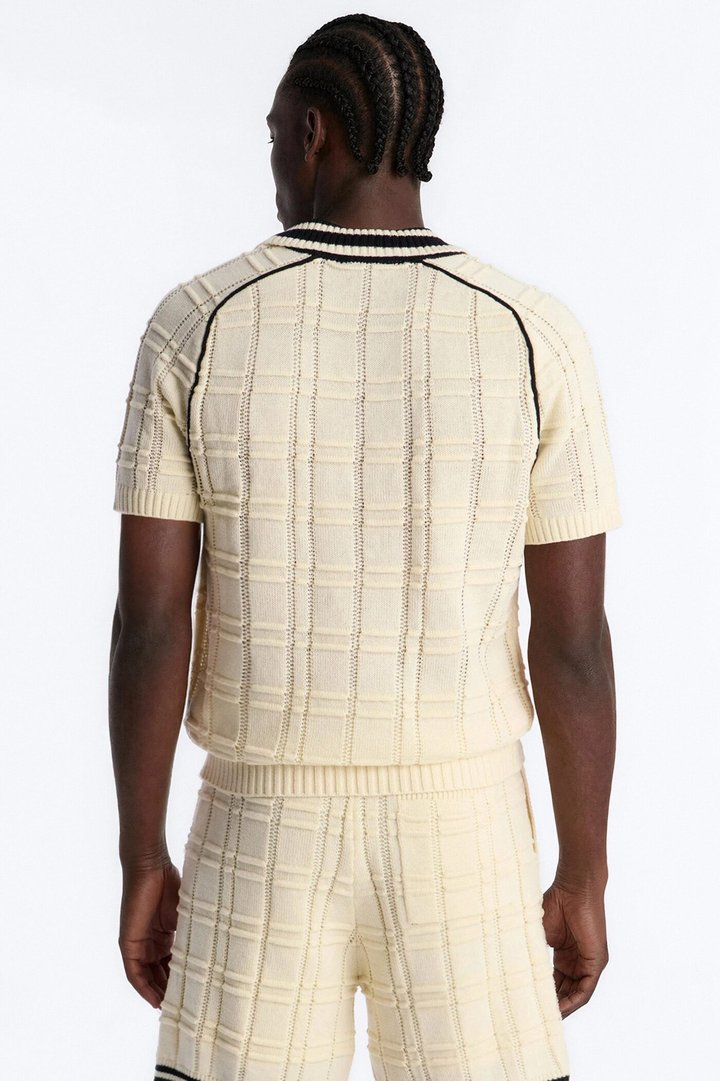Relaxed Riviera Johnny Collar Knit Polo - Cream