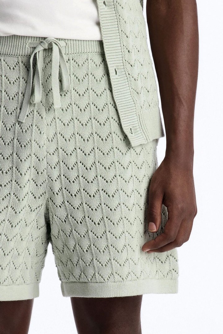 Waterfall Texture Open Knit Shorts - Sage