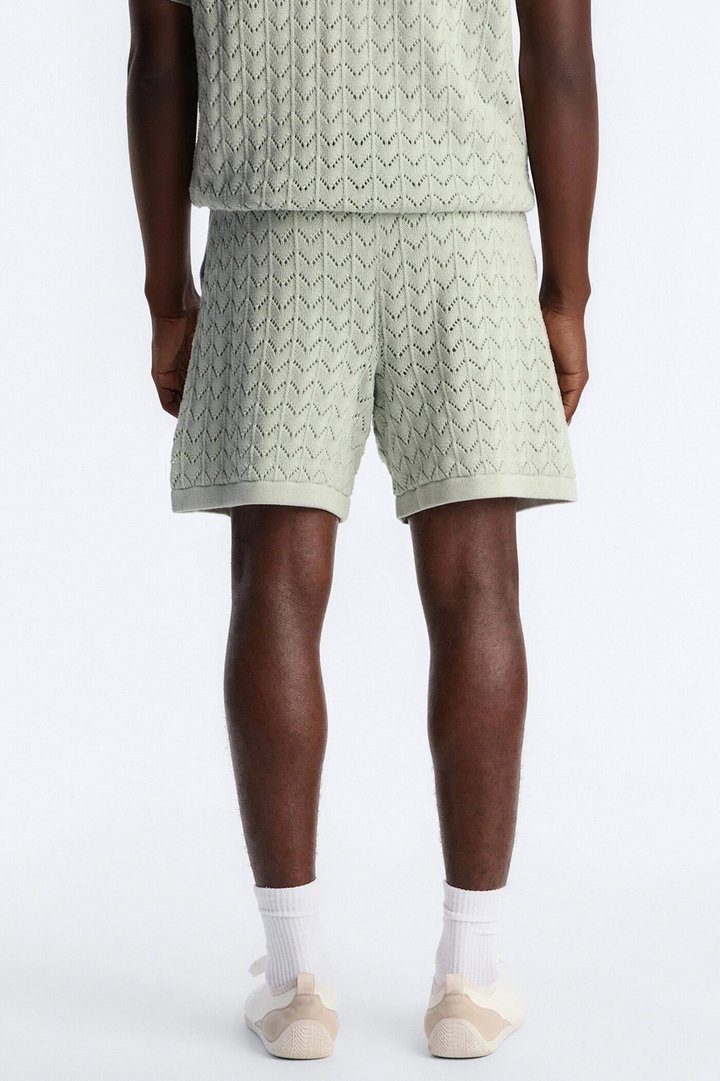 Waterfall Texture Open Knit Shorts - Sage