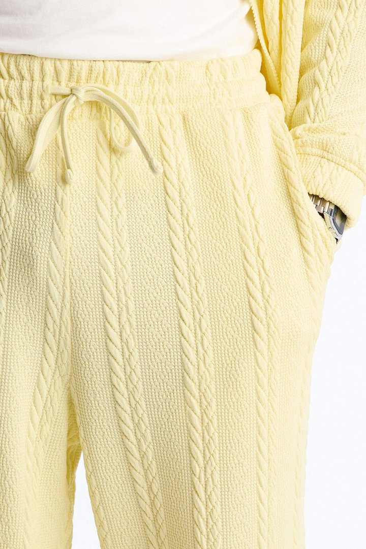 Baggy Textured Cozy Braided Pant - Butter Yellow