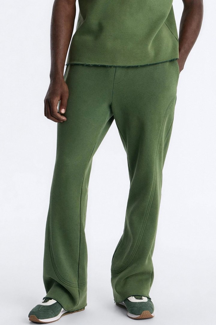 Washed Raw Edge Flare Sweatpant - Green