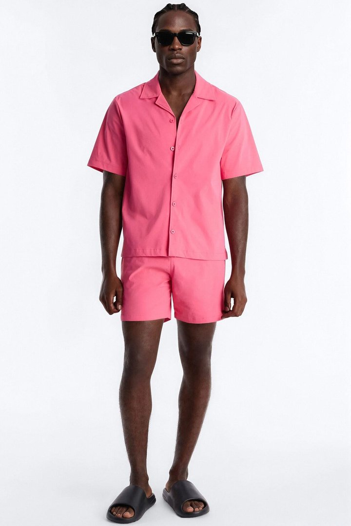Montez Cuban Collar Button Up Shirt - Hot Pink