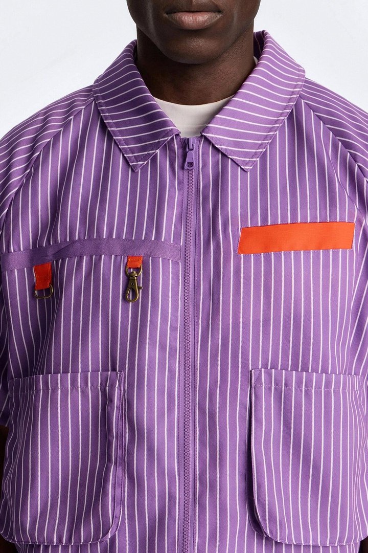 Boxy Cropped Desert Dunes Striped Button Up Shirt - Purple