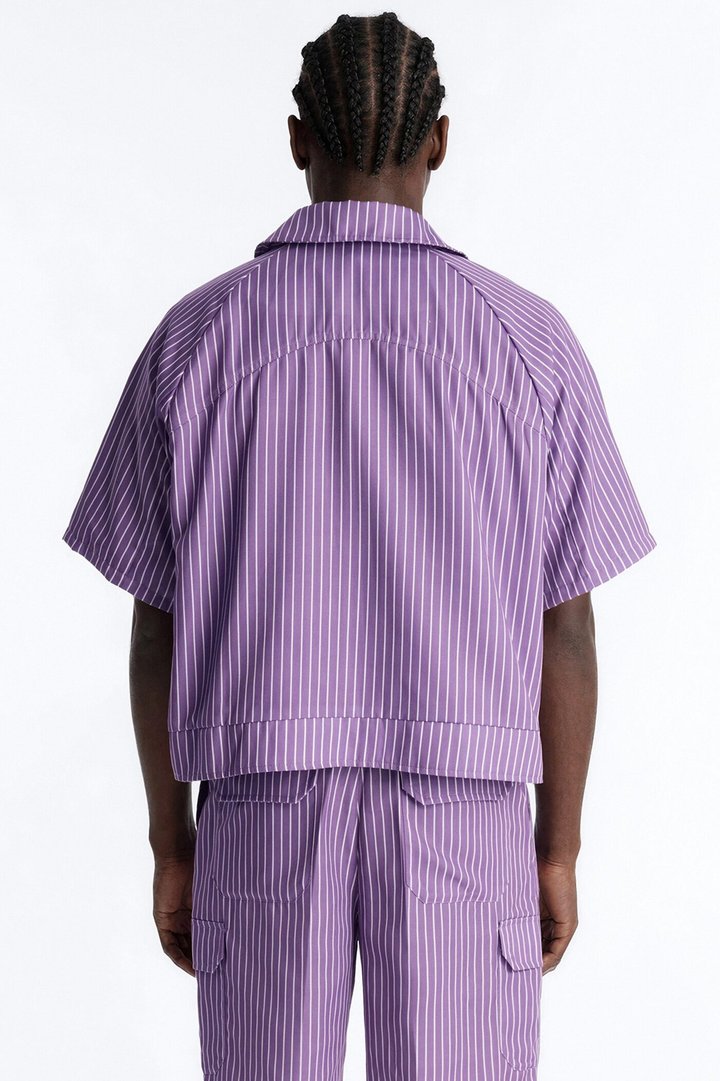 Boxy Cropped Desert Dunes Striped Button Up Shirt - Purple