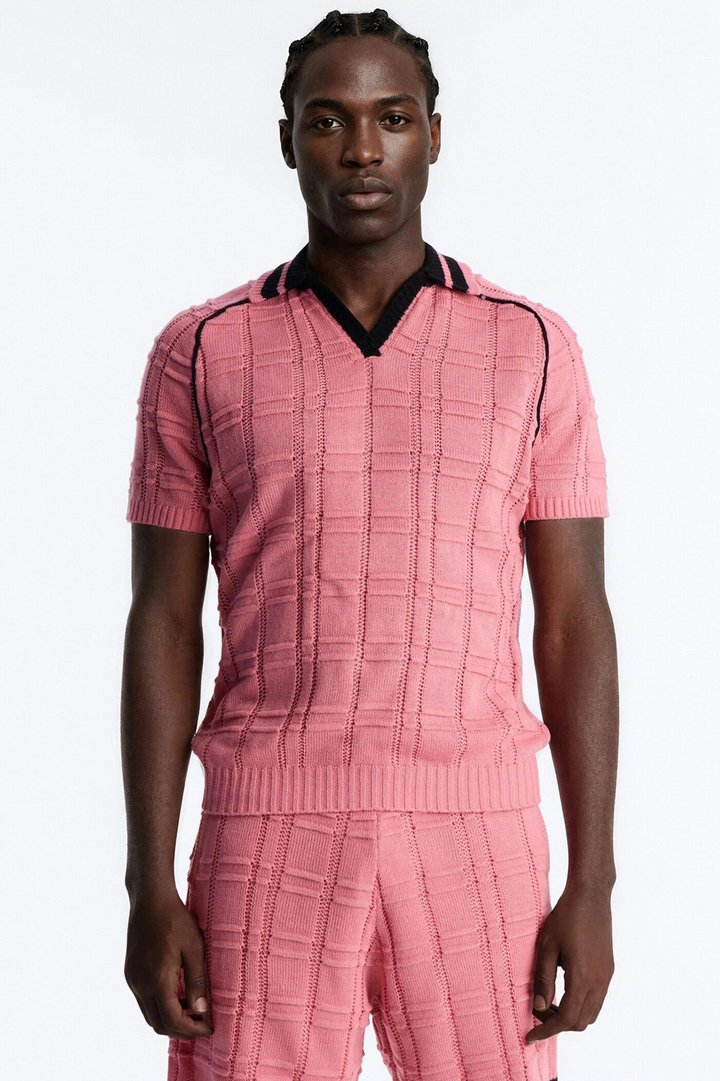 Relaxed Riviera Johnny Collar Knit Polo - Pink