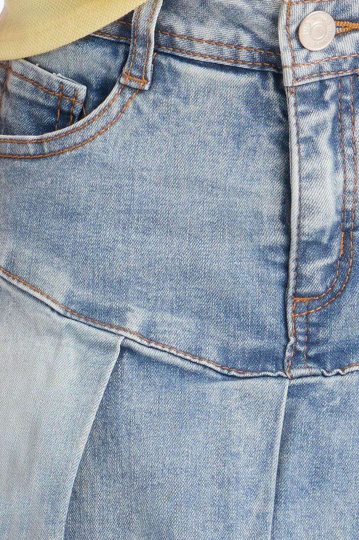 Mini You're Welcome Pleated Denim Skort - Light Wash