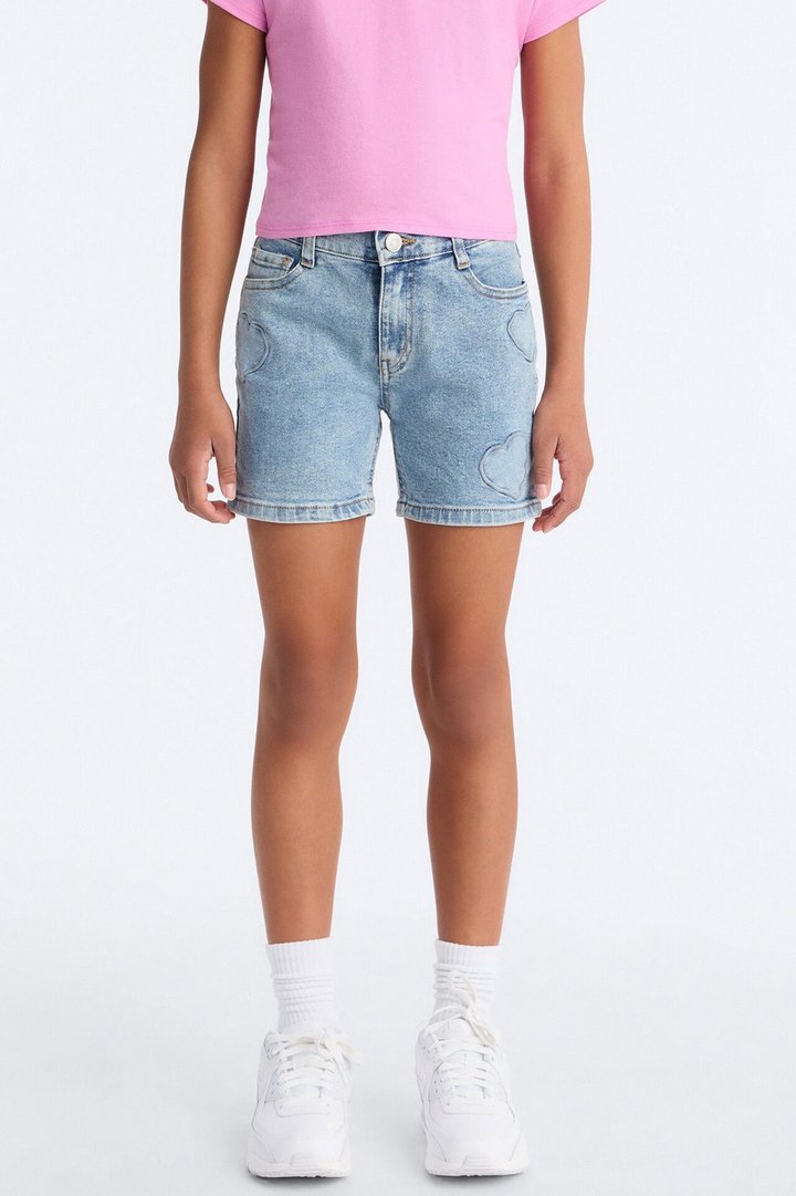 Mini Love Is All Around Denim Shorts - Medium Wash
