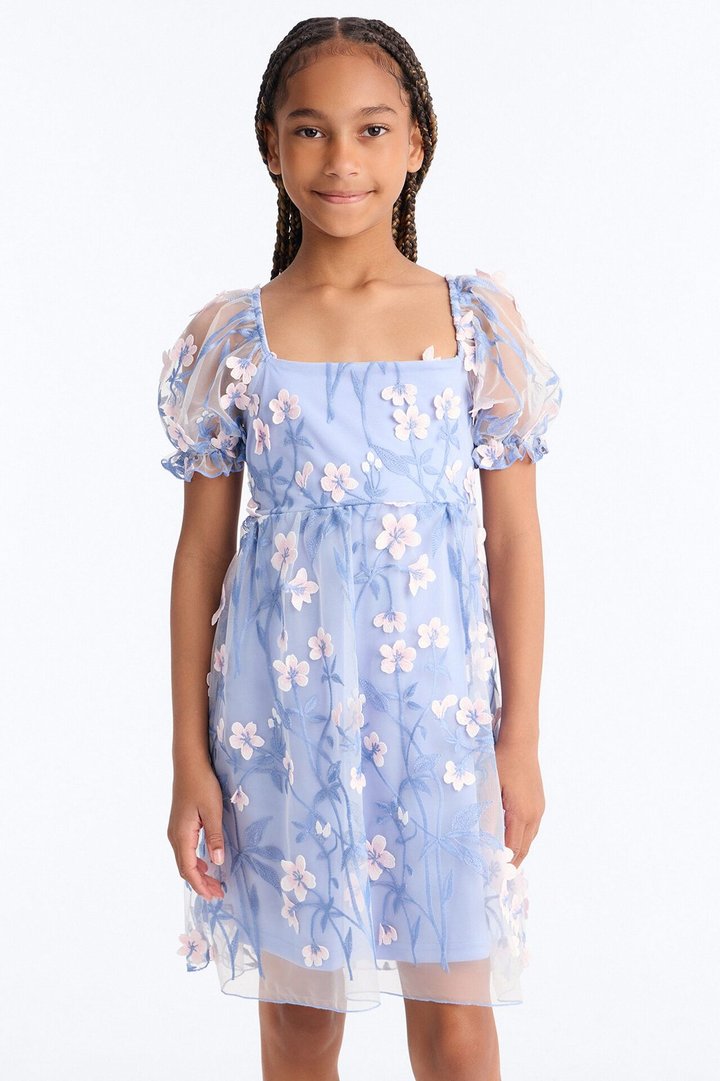 Mini Endless Flowers Dress - Light Blue
