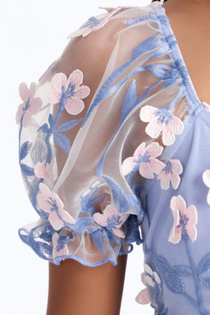 Mini Endless Flowers Dress - Light Blue