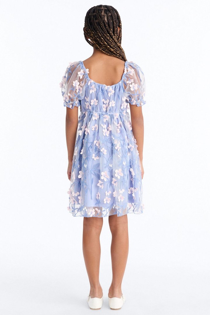 Mini Endless Flowers Dress - Light Blue