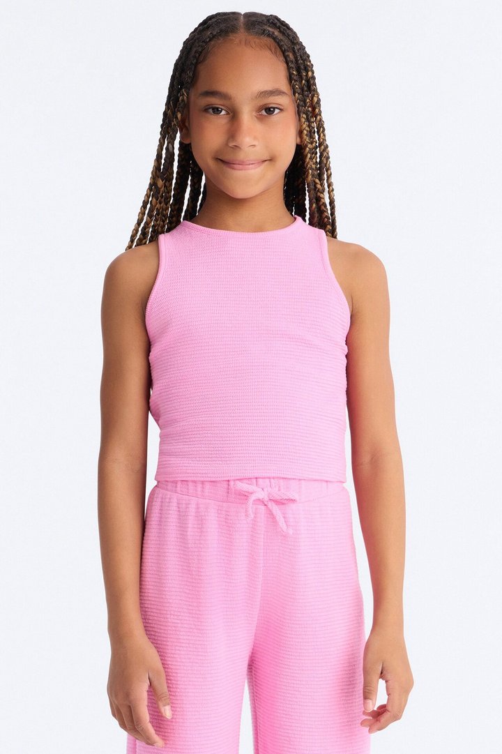Mini Alana Textured Wide Leg Pant Set - Pink
