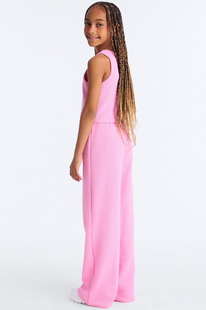 Mini Alana Textured Wide Leg Pant Set - Pink