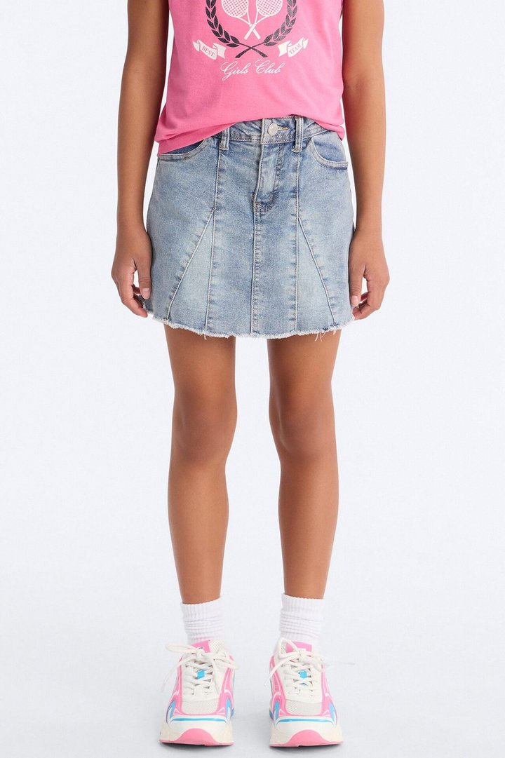 Mini Believe In Magic Pleated Denim Skort - Light Wash