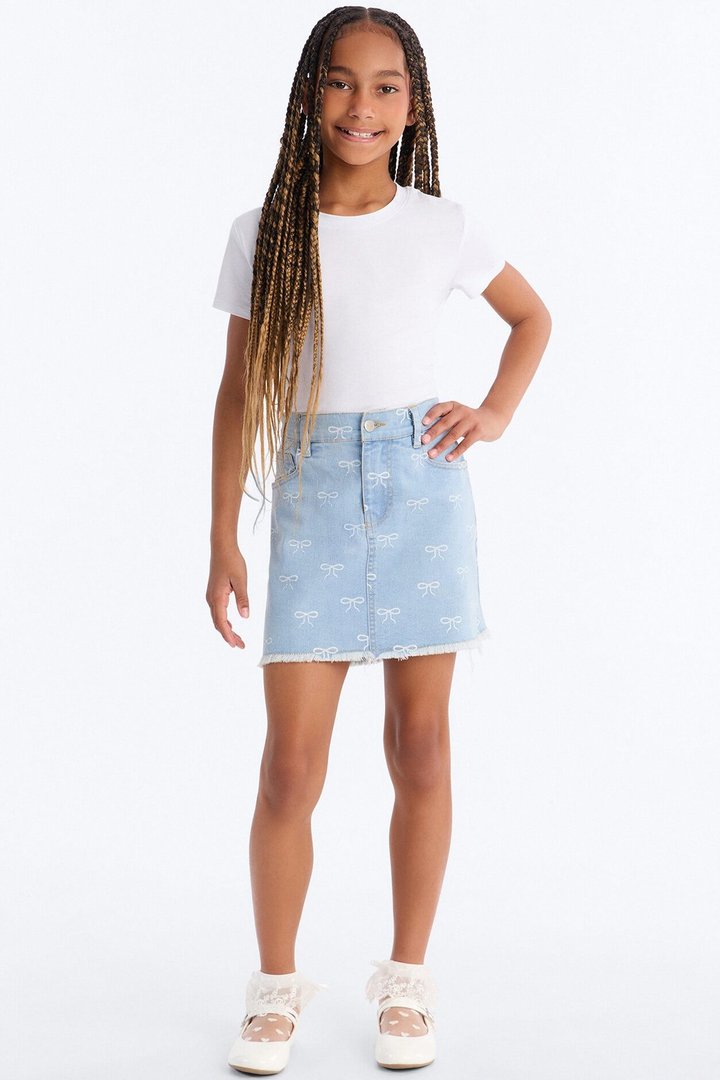 Mini Wonderful Bows Denim Skirt - Medium Wash