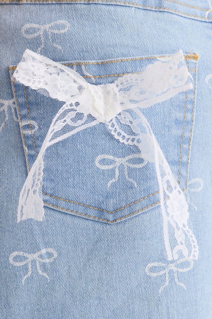 Mini Wonderful Bows Denim Skirt - Medium Wash
