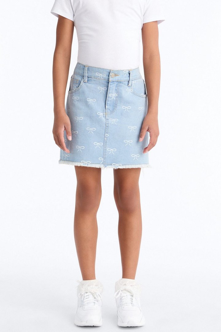 Mini Wonderful Bows Denim Skirt - Medium Wash