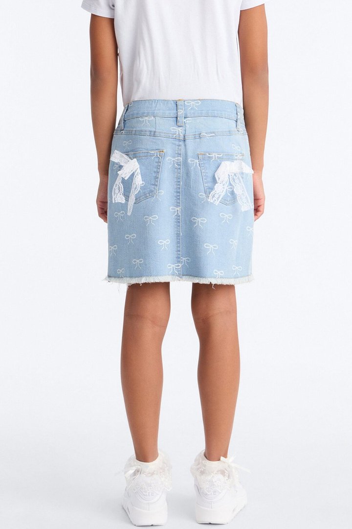 Mini Wonderful Bows Denim Skirt - Medium Wash