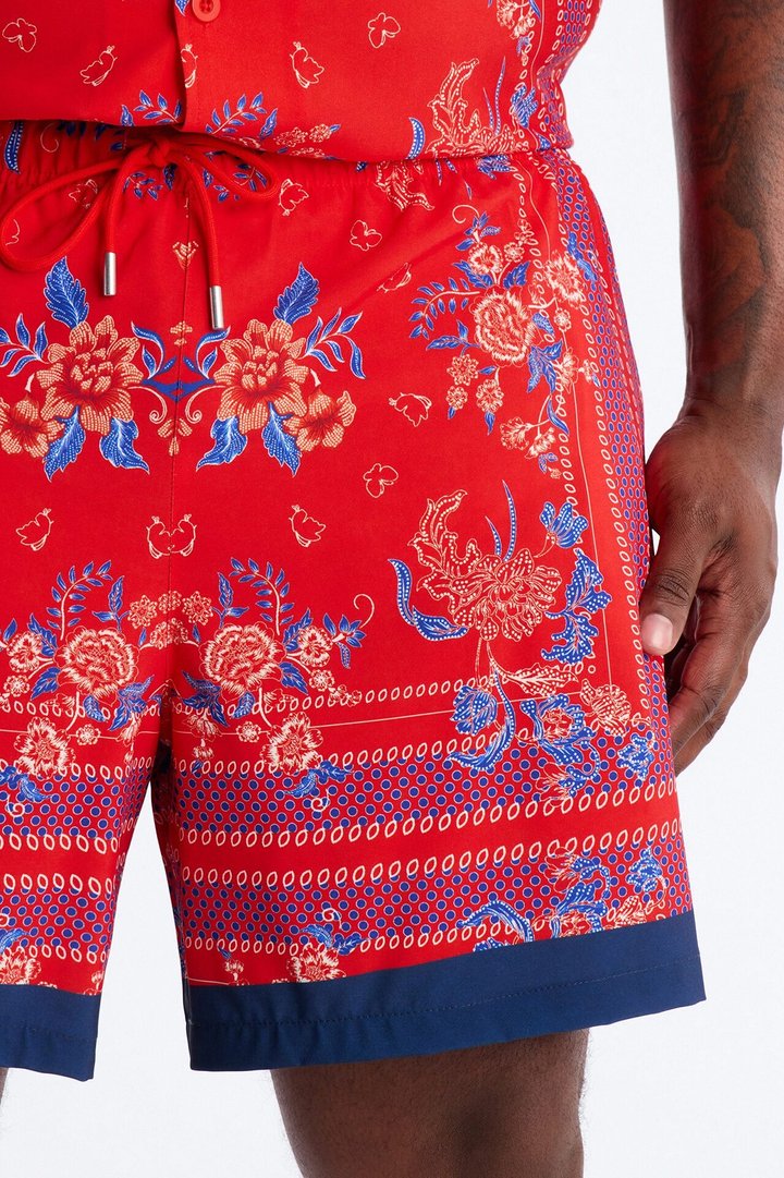 Mirage Bloom Swim Trunk 7″ - Red