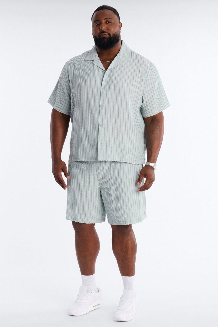 Relaxed Aegean Pleat Cuban Collar Button Up - Sage