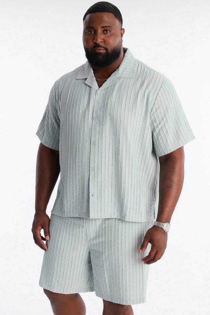 Relaxed Aegean Pleat Cuban Collar Button Up - Sage