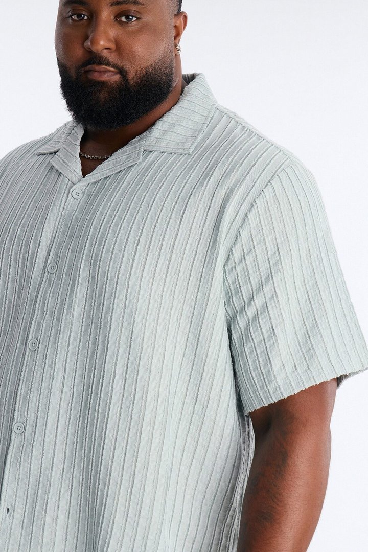 Relaxed Aegean Pleat Cuban Collar Button Up - Sage