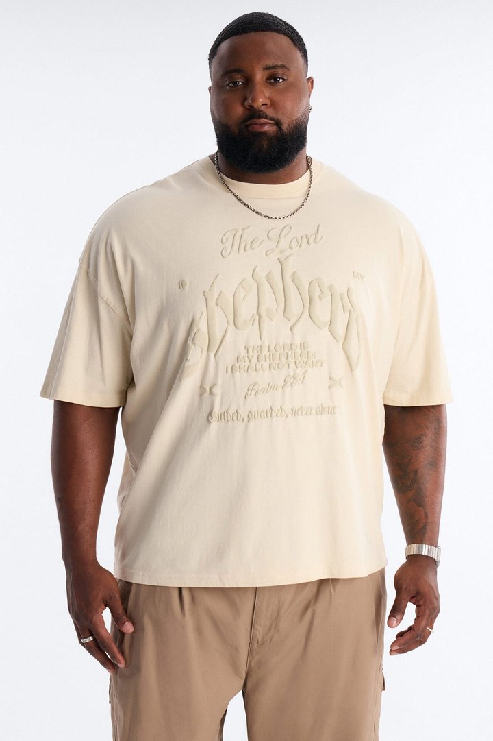 Psalms 23 Puff Print Oversized Short Sleeve Tee - Cream