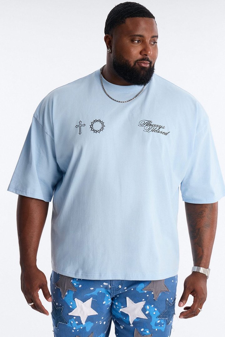 Always Blessed Boxy Short Sleeve Tee - Light Blue