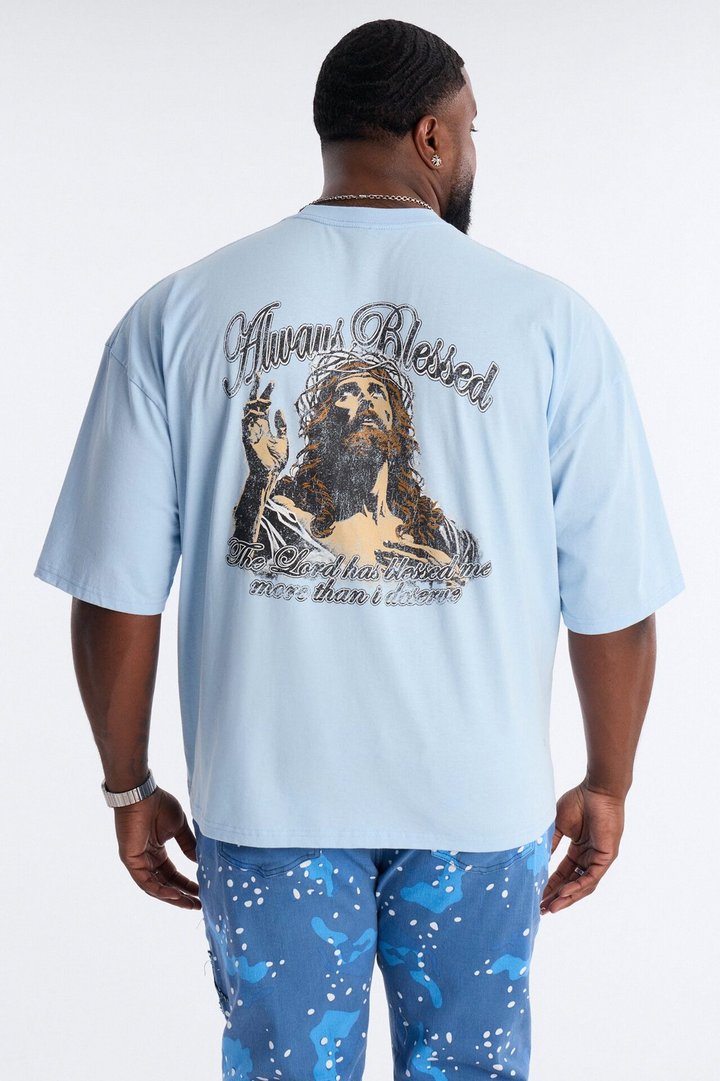 Always Blessed Boxy Short Sleeve Tee - Light Blue