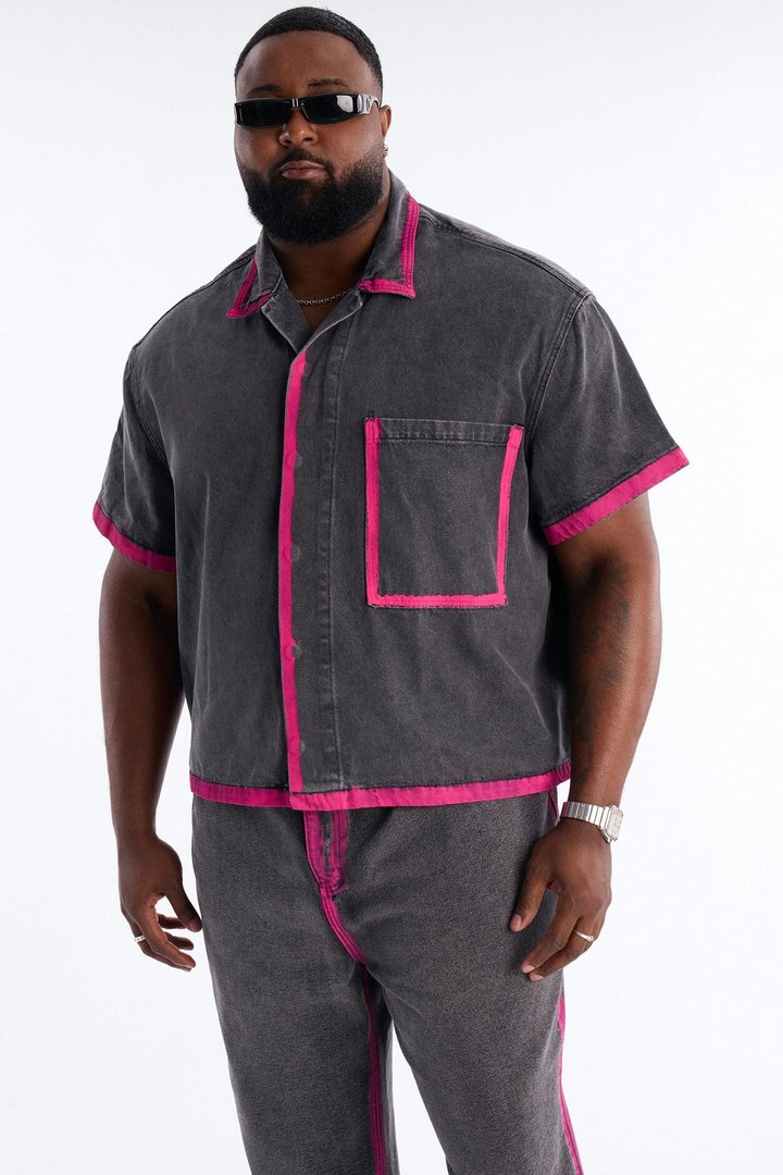 Cropped In My Aura Button Up Shirt - Black Wash