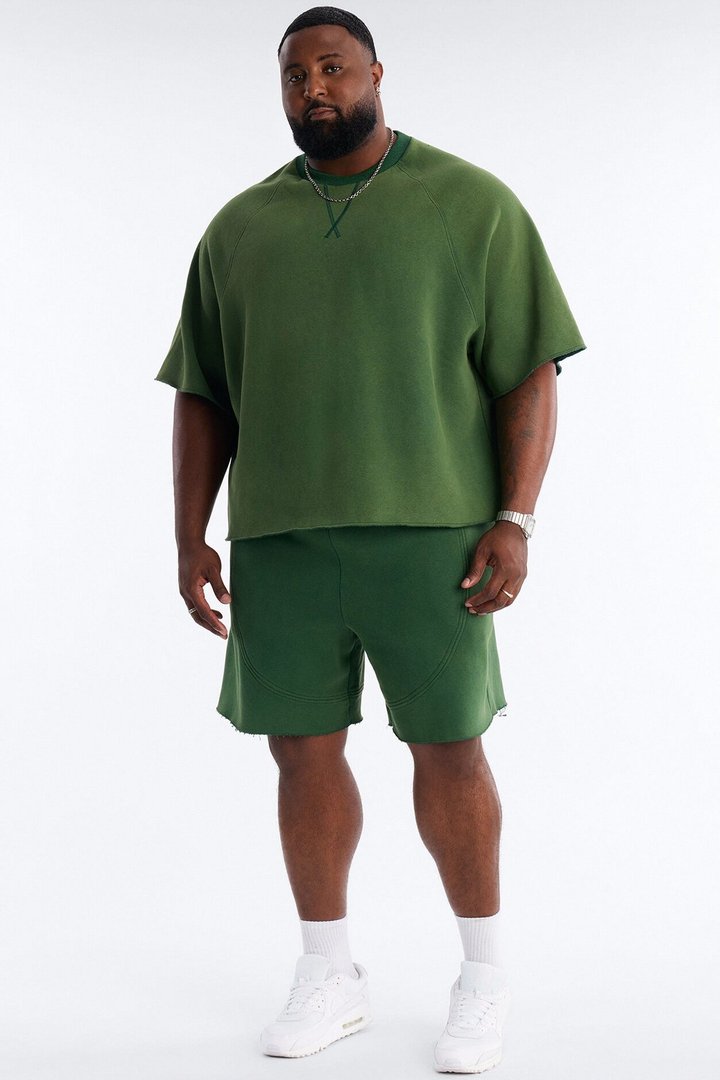 Washed Raw Edge Baggy Sweatshort - Green