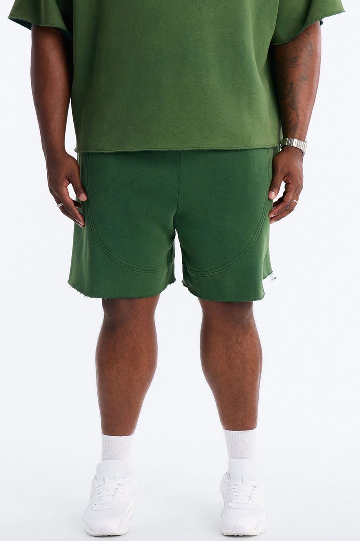 Washed Raw Edge Baggy Sweatshort - Green