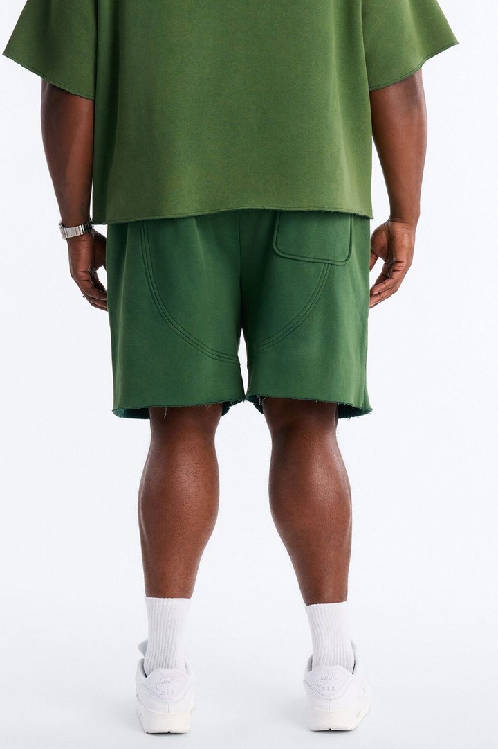 Washed Raw Edge Baggy Sweatshort - Green
