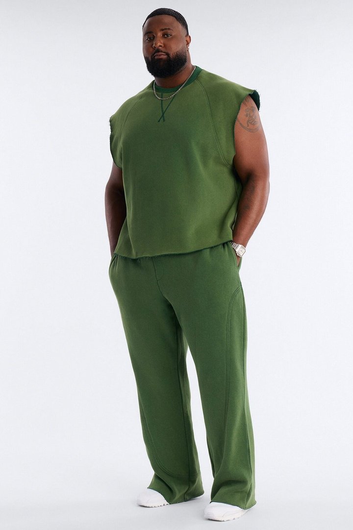 Washed Raw Edge Flare Sweatpant - Green
