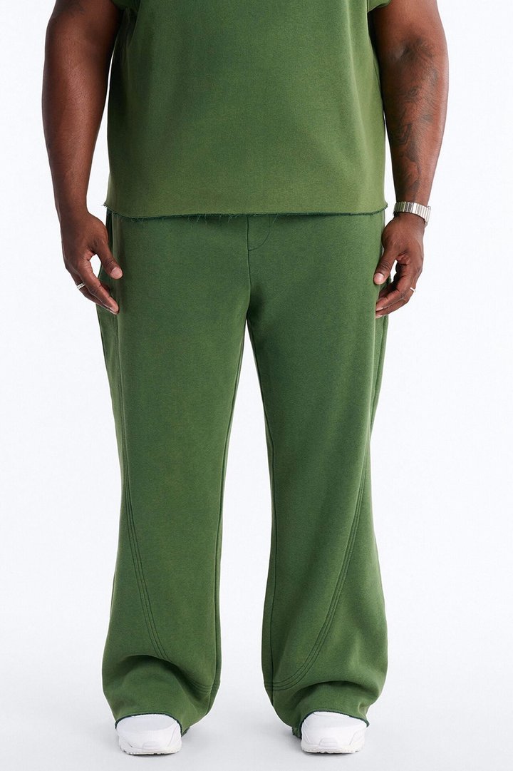 Washed Raw Edge Flare Sweatpant - Green