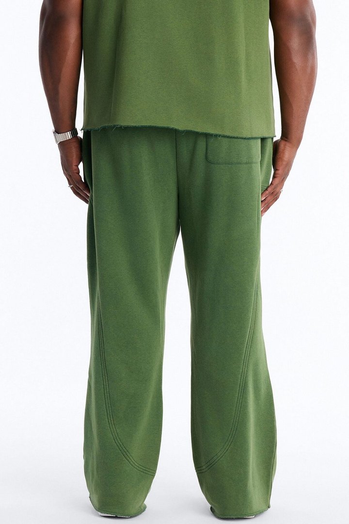Washed Raw Edge Flare Sweatpant - Green