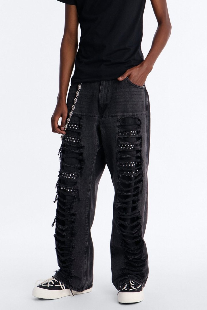 Baggy Studded Mayhem Jean - Black Wash